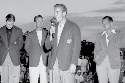 golfer speaking into a microphone